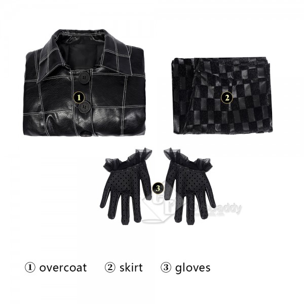 Cruella Deville Cosplay Costume Cruella Black Leather Jacket Skirt Suit